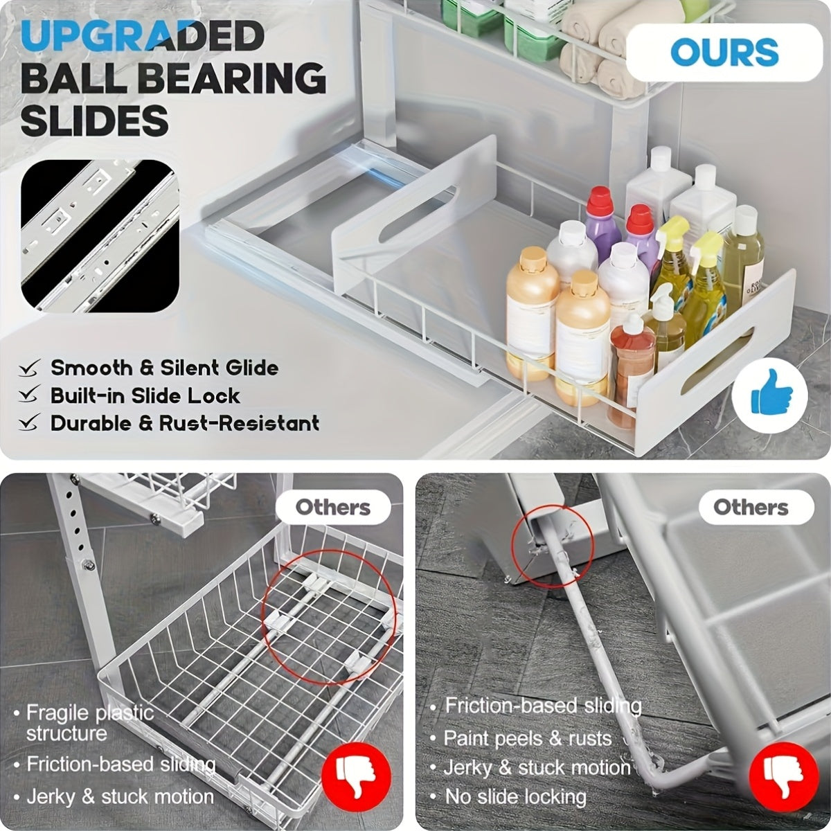 Two-Level Organizers for Under The Sink, Featuring a Sliding Pull-Out Shelf Made of Metal, Ideal for Organizing Kitchen, Bathroom, Pantry, Or Closet Spaces (Available in 1-Pack Or 2-Pack), Under Sink Bathroom Cabinet, Under Sink Cabinet Bathroom, Under Si