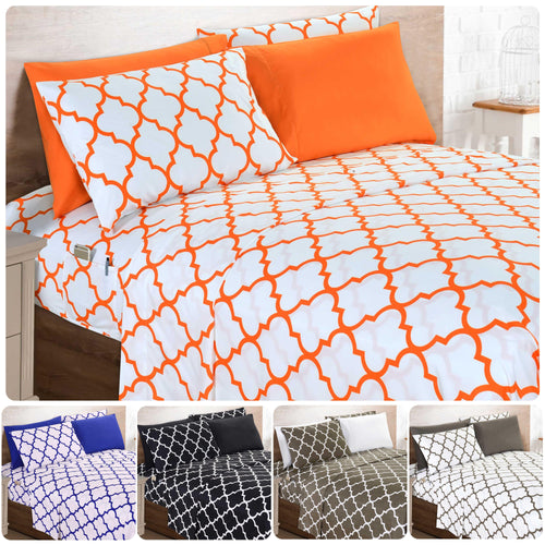 Elegant Comfort Luxury 4/6pcs Geometric Trellis Sheet Set 16 inch deep pockets - Ultra Soft Machine Washable Luxury 6-Piece Bed Sheet Set - Fade and Wrinkle Resistant Premium Hotel Quality Twin/Full/Queen/King Bedding Set- 6PC Sheets For Daily Use, Dorms,