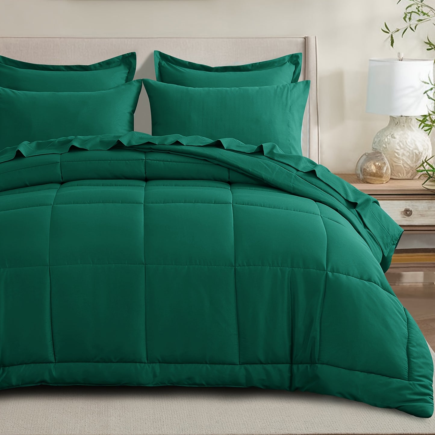 7pcs Comforter Set-Luxury Soft Fluffy Bedding With 1 Comforter, 1 Fitted Sheet, 1 Flat Sheet, And 4 Pillowcases & Pillow Cover-All Season Quilte Set Queen, Hypoallergenic, Breathable, Easy Care, Valentine'S Day Bed In A Bag, Gifts For Her