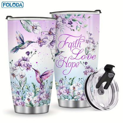1pc, Hummingbird Flower Vacuum Insulated Travel Coffee Tumbler For Mother Grandma, Present For Mama Mom Sister Daughter, Birthday Valentines Day Gift For Her