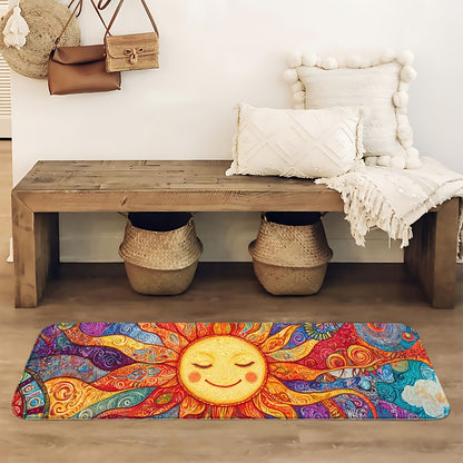1pc of Bohemian Sun Totem Runner Rug Featuring a Colorful Mandala Pattern, Made of Soft Thick Polyester with a Non-Slip Backing. It'S Machine Washable And Ideal for Use in The Kitchen, Hallway, Living Room, Laundry Room, Or Bathroom