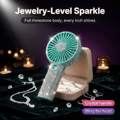 TAZTIR Rhinestone Handheld Fan, Mini Personal Fan with Crystal Diamonds, Sparkling And USB Rechargeable, Battery Operated, 3 Speed Settings, Ideal for Girls And Women for Outdoor, Weddings, Travel, Indoor, And Office Use