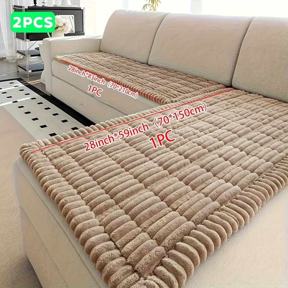 2pcs Modern Style Sofa Covers, Solid Color Jacquard Couch Covers - Soft Thick Plush Fabric, Machine Washable, Pet-Friendly Non-Slip Sofa Cushions Cover, Suitable for 2/3/4 Seats And Sectional Sofas, Ideal for Living Room, Bedroom