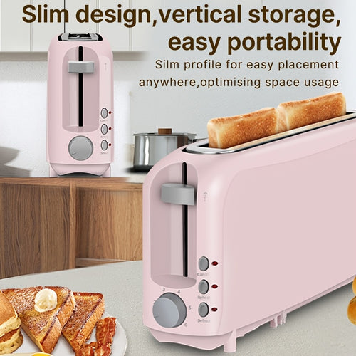2-Slice Slim Toaster, 6 Shade Settings with Cancel, Reheat & Defrost, 10" Long Slot, Auto Shut Off, Removable Crumb Tray, Blue, Pink, Red, Yellow, Warte, Black