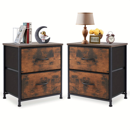 2 Storage Drawers In 20" Height Small Bed Side Furniture End Desk, 1pc Or Set Of 2pcs Nightstand With 2 Wooden Top Fabric Cabinet Mini Dresser For Storage And Organization, Bedroom, Room Decor, Car Accessories, Storage Drawer Units