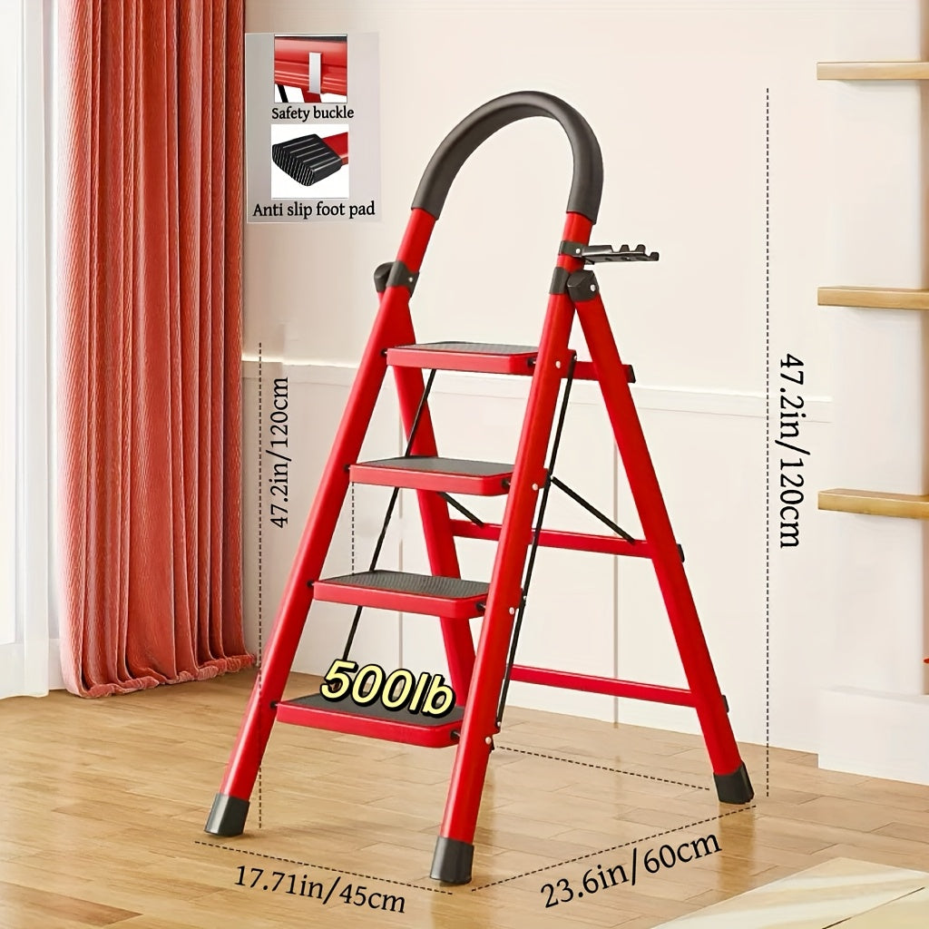 1 Heavy-duty 3/4/5-step Portable Folding Ladder, 500 Lbs Weight Capacity, Durable Plastic Folding Ladder With Non-slip Steps, Lightweight And Portable, Suitable For Both Household And Industrial Use