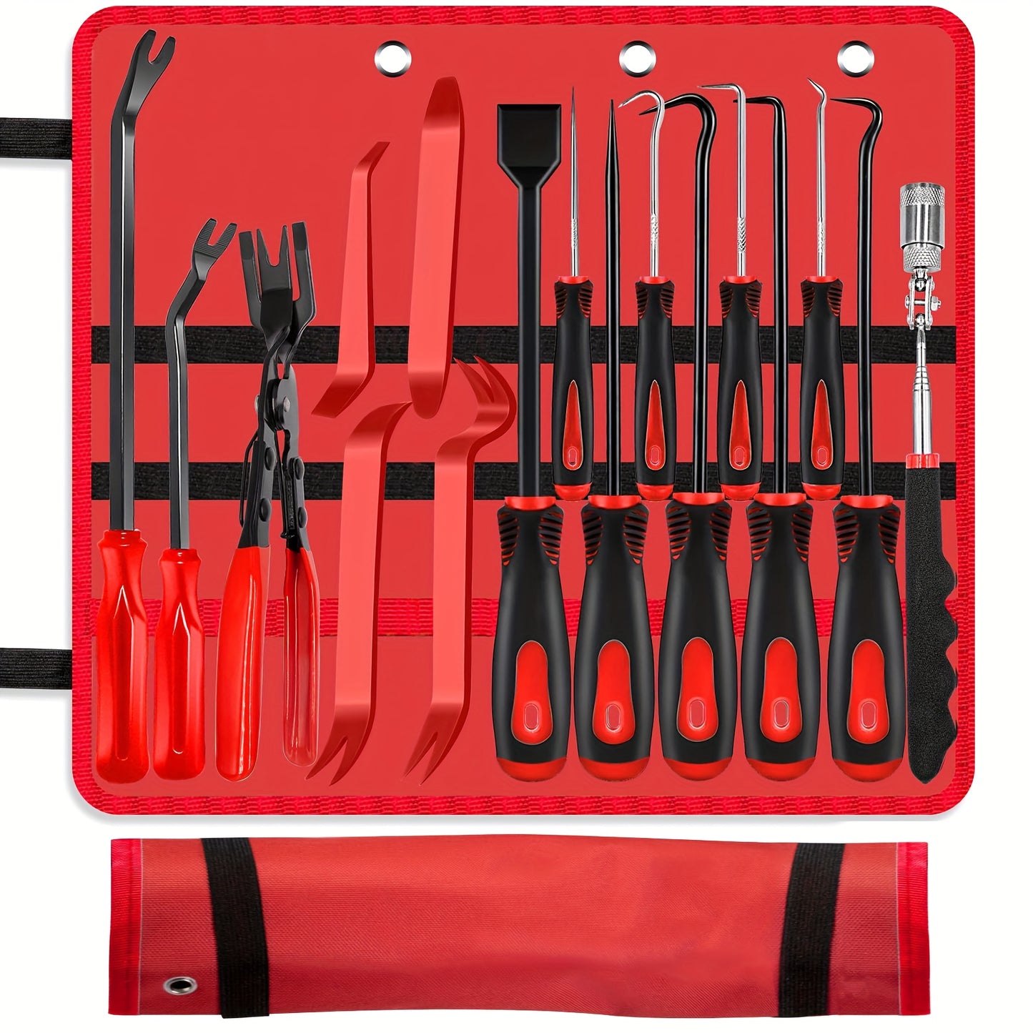 17pcs Hook And Paddle Tool Set, Automotive Trim Removal Kit, Including Fastener Clamps, Rivet Pullers, Magnetic Pickers, Gasket Scrapers, Scratch-free Plastic Prying Tools For Car Maintenance, A Great Choice For Daily Use And Gifting.