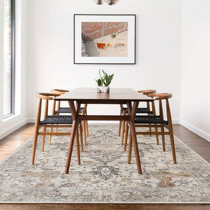 Vintage Chenille Area Rug Non-Slip Machine Washable – Retro Print Lightweight Carpet for Living Room, Bedroom, Dining Area & Home Office – Light Taupe Brown, 8 Sizes
