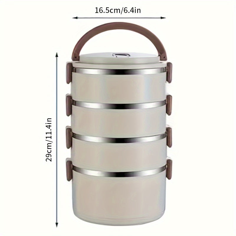 1 Set Of Stainless Steel 4 Layer Lunch Box With Lid With Complementary Bag & Cutlery Large Capacity Storage Bucket, For Camping, Picnic, School, Office, And Outdoor Adventures