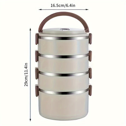 1 Set Of Stainless Steel 4 Layer Lunch Box With Lid With Complementary Bag & Cutlery Large Capacity Storage Bucket, For Camping, Picnic, School, Office, And Outdoor Adventures