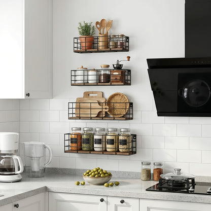 Floating Wall Shelves Set, Wall Mounted Storage Shelf Organizer for Bathroom Bedroom Living Room Kitchen, Multi-Size Space-Saving Wall Rack Decor