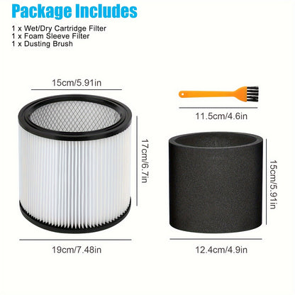 2pcs Replacement Filter Compatible With Shop-Vac 90350 90304 90333, Fits Most Wet/Dry Vacuum 5 Gallon and Above, Washable