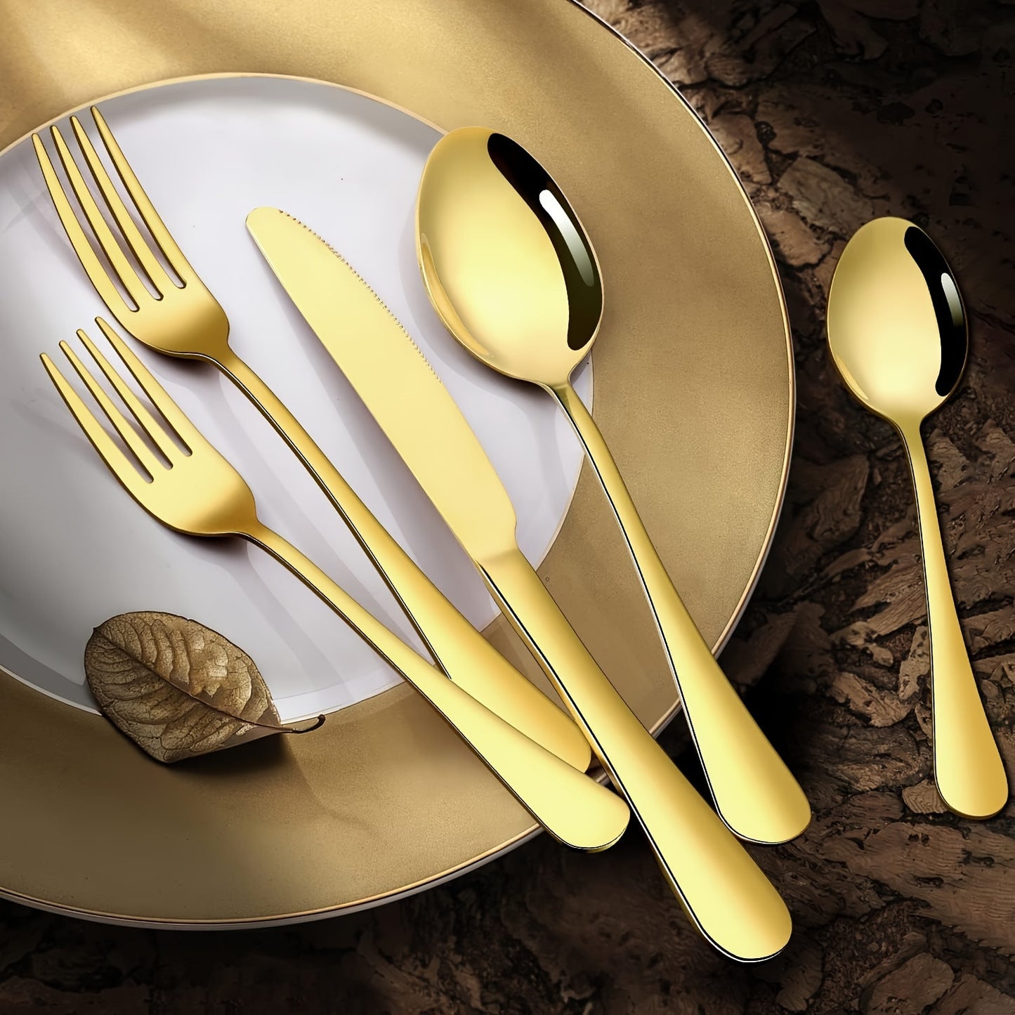 30pcs Golden Stainless Steel Silverware with Gift Box Set, 6 People Golden Knives, Forks And Spoons Flatware Set, Mirror Polishing, Exquisite Wooden Box Packaging, Ideal for Business Gifts, Weddings, Celebrations, Banquets