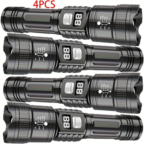 4pcs Rechargeable High-Power LED Flashlights with, Zoomable Spotlight, USB Cable, Super Bright, Long Range, Tactical Work Light for Camping, Hiking, Emergency, IP65, And Travel, Hiking Gear | Robust Flashlight | Flashlight Rechargeable