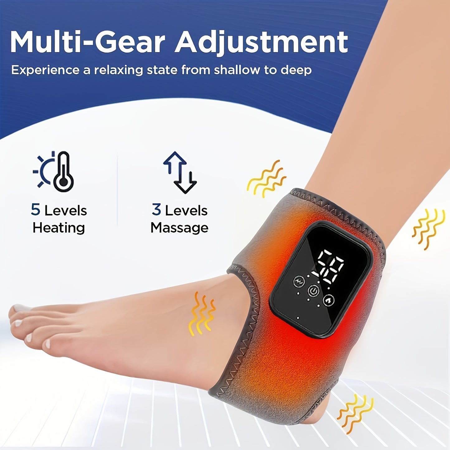 Electric Foot Heating Massage Device, Heated Ankle Wrap with 3 Heat Levels & 3 Vibration Modes, Touch Screen Timer, Fits Left & Right Feet – Relieves Ankle Pain, Arthritis, Plantar Fasciitis, Muscle Fatigue