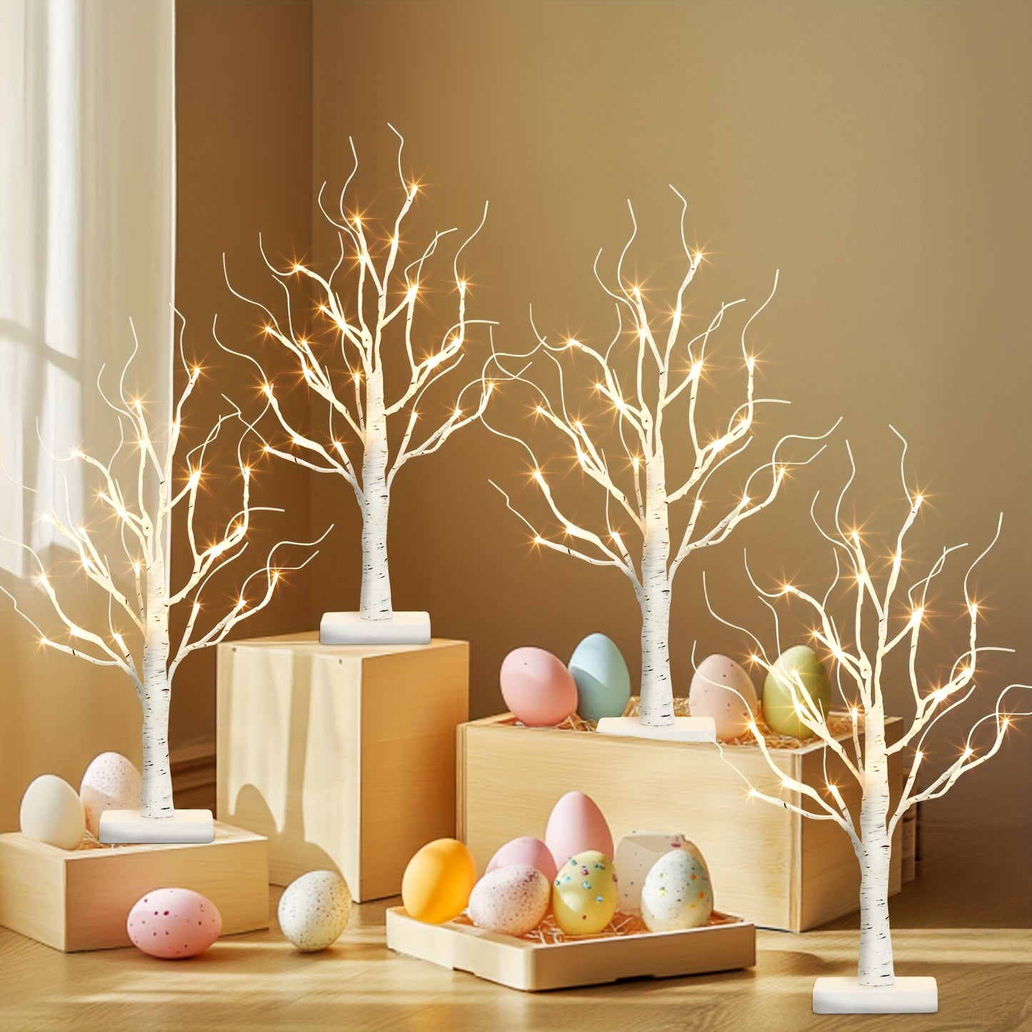 4/6pcs Illuminated Birch Tree, Wedding Decoration, LED Birch Tree, Warm White Glowing Lights for Home, Fireplace Gatherings Indoors, Back-To-School Season Decoration, Decorative Lights for Wedding Birch Tree