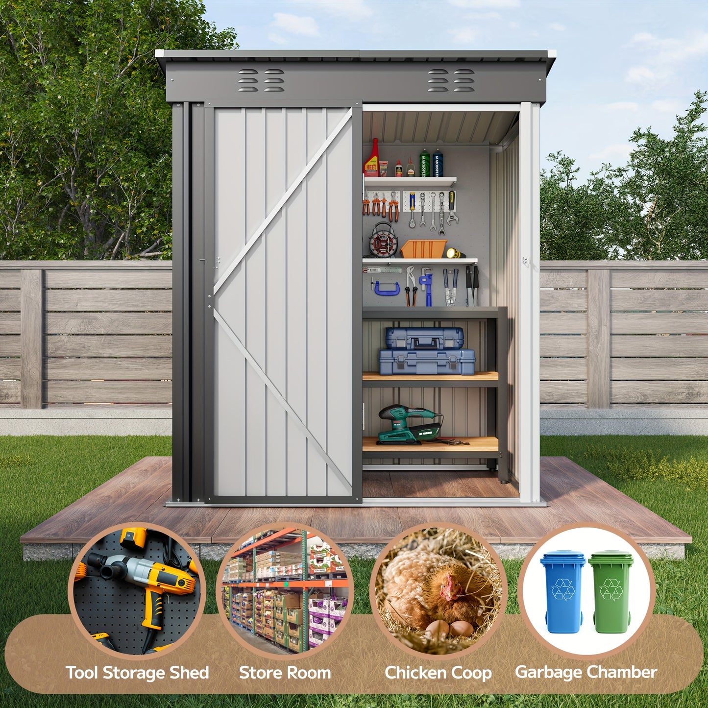5x3ft Outdoor Storage Shed for Tool Storage And Organization, Metal Sheds for Outside, Garden