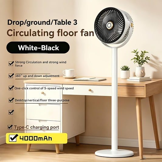 RV Fan 5-in-1 USB Rechargeable 4000mAh Battery 5-Speed Type-C Charging Port Portable Room Fan for Indoor Outdoor Camping Bedroom Desktop Ventilation