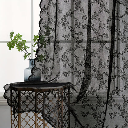 Set of Two White Lace Curtains with Floral Designs, Featuring a Bohemian Style And Semi-Transparent Fabric That Filters Sunlight. Suitable for All Seasons