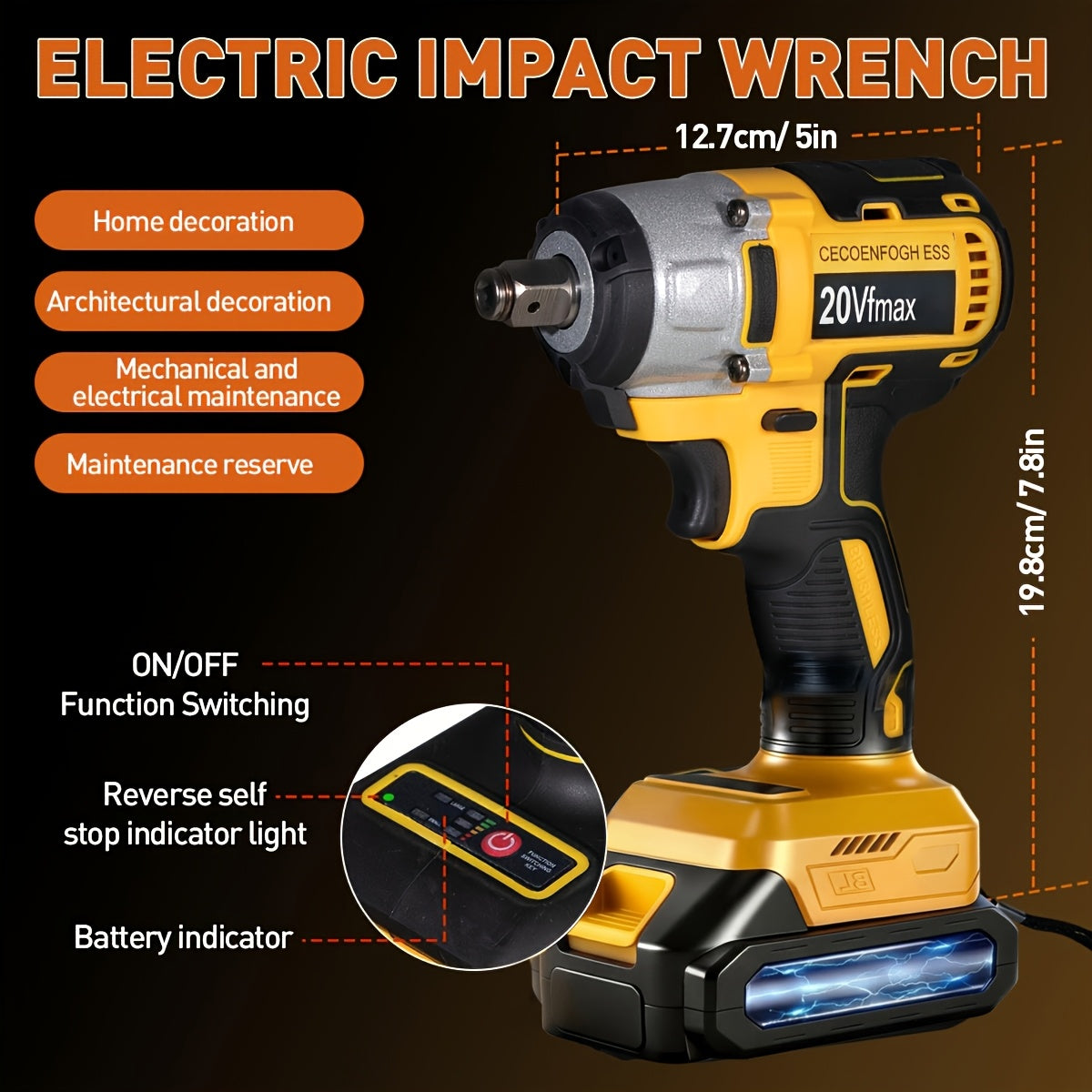 Cordless Impact Wrench/drill, 259Ft-lbs (450N.m) Brushless 1/2 Inch, 3300RPM High Torque Impact Gun, Tool Only Or 2x 4.0Ah Battery, Charger, 12 Sockets, Longer Runtime | Fast Charger | Variable Speed Control | Brushless Motor for Auto Repair/Car/Home