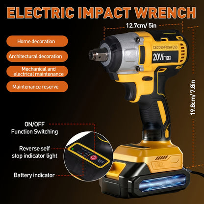 Cordless Impact Wrench/drill, 259Ft-lbs (450N.m) Brushless 1/2 Inch, 3300RPM High Torque Impact Gun, Tool Only Or 2x 4.0Ah Battery, Charger, 12 Sockets, Longer Runtime | Fast Charger | Variable Speed Control | Brushless Motor for Auto Repair/Car/Home
