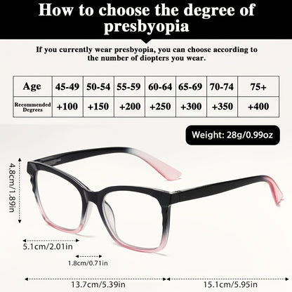 Blue Light Blocking Reading Glasses for Women Rectangular Frame Floral Design Anti-Fatigue Spring Hinge Resin Lenses Comfortable Lightweight Readers Purple Floral Gradient Black Brown Magnification 1.0 to 4.0