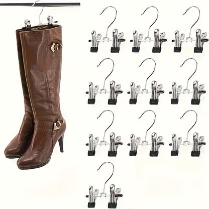 10pcs Non-marking Clip Hook Stainless Steel Hanger, Retractable Multi-functional Metal Non-slip ren'S Clothes Drying Rack with Sock Hook, Suitable for Family Wardrobe Storage and Drying Use, Spacesaving Hanger, Closet Organization, Sleek Hanger, Compact D