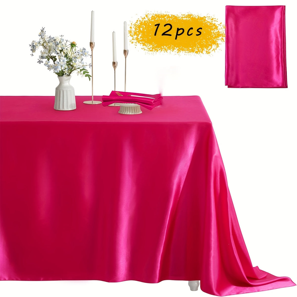 12pcs Satin Tablecloth, 57" X102" Silky Satin Tablecloth, Rectangular Bright Color Tablecloth, Smooth Fabric Tablecloth Covering, Suitable for Wedding Banquet, Birthday, Outdoor Party, Wedding Outdoor Event, Banquet Helloween Christmas