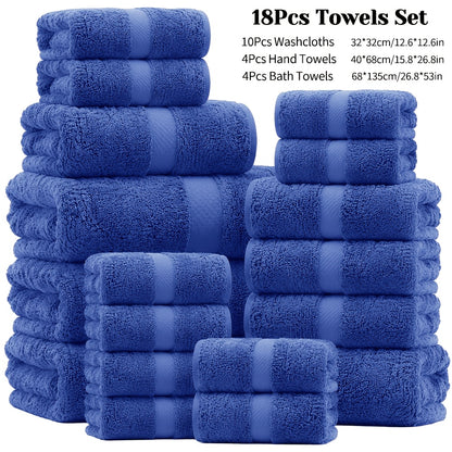 18/16/12pcs Bath Towel Set/12pcs Hand Towels Set, 450GSM, Solid Color Cotton Blended Towels, New Fall Spring Collection, Absorbent, Soft And Comfortable, Bathroom Supplies, Towels for Travel, Shower And Hotel