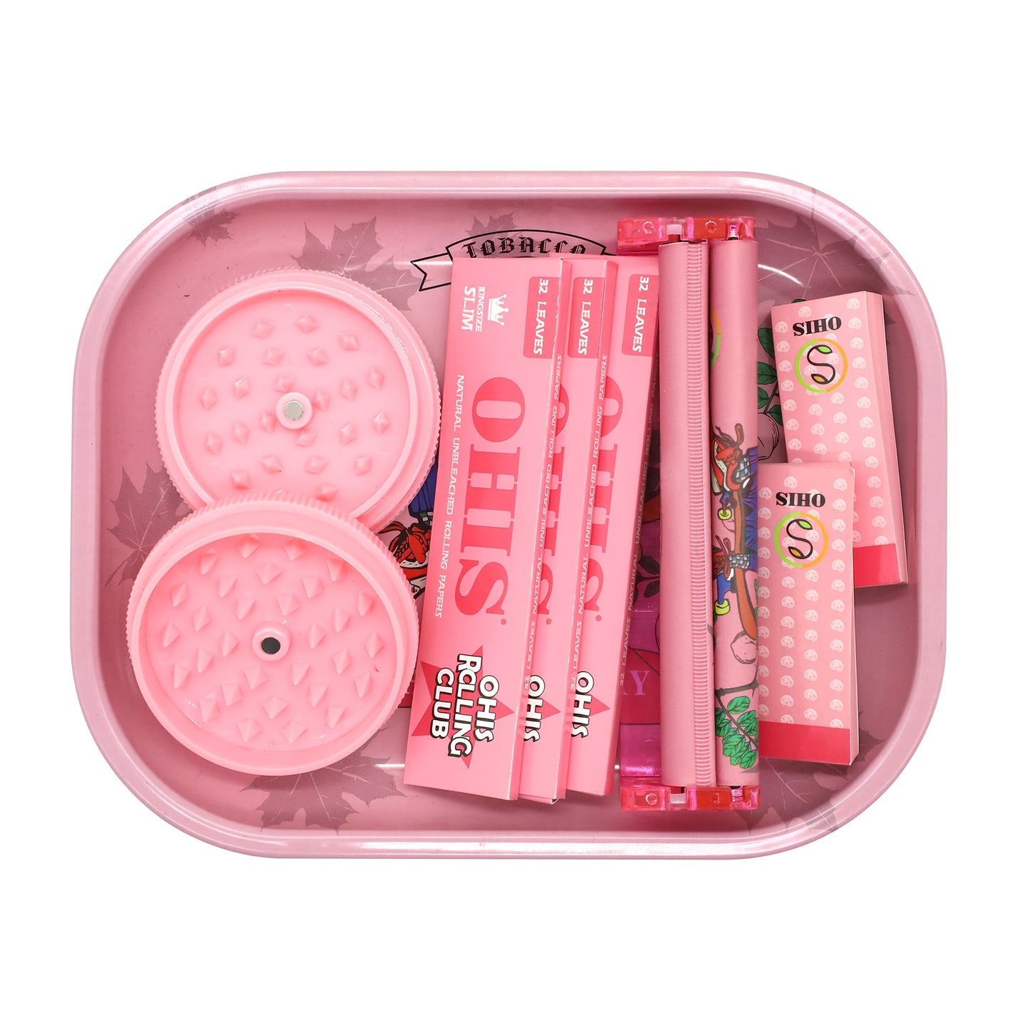 1 Set, Smoking Rolling Tray Set, With Metal Cigarette Tray (7.1x 5.5 Inches), 110mm Plastic Cigarette Maker, 110mm Slim Rolling Papers (3 Packs), 2 Filter Papers, Spices Grinder, Smoking Accessories, Complete Smoking Kit, Special Valentine'S Day Gift