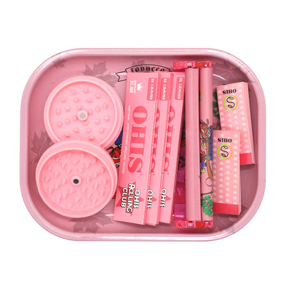 1 Set, Smoking Rolling Tray Set, With Metal Cigarette Tray (7.1x 5.5 Inches), 110mm Plastic Cigarette Maker, 110mm Slim Rolling Papers (3 Packs), 2 Filter Papers, Spices Grinder, Smoking Accessories, Complete Smoking Kit, Special Valentine'S Day Gift