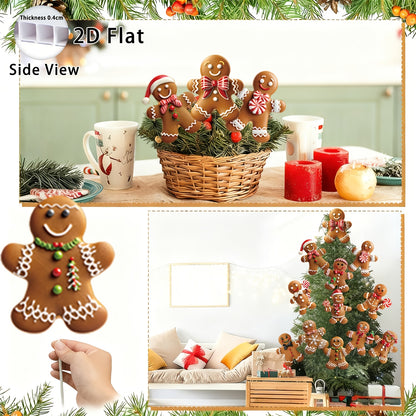2D Flat, 12pcs Christmas Gingerbread for Man Decor for Tree-Christmas Tree Topper, Christmas Tree Decoration, Christmas Deocrations for Tree, Funny Christams Tree Ornament Christmas Gifts, 2D Flat