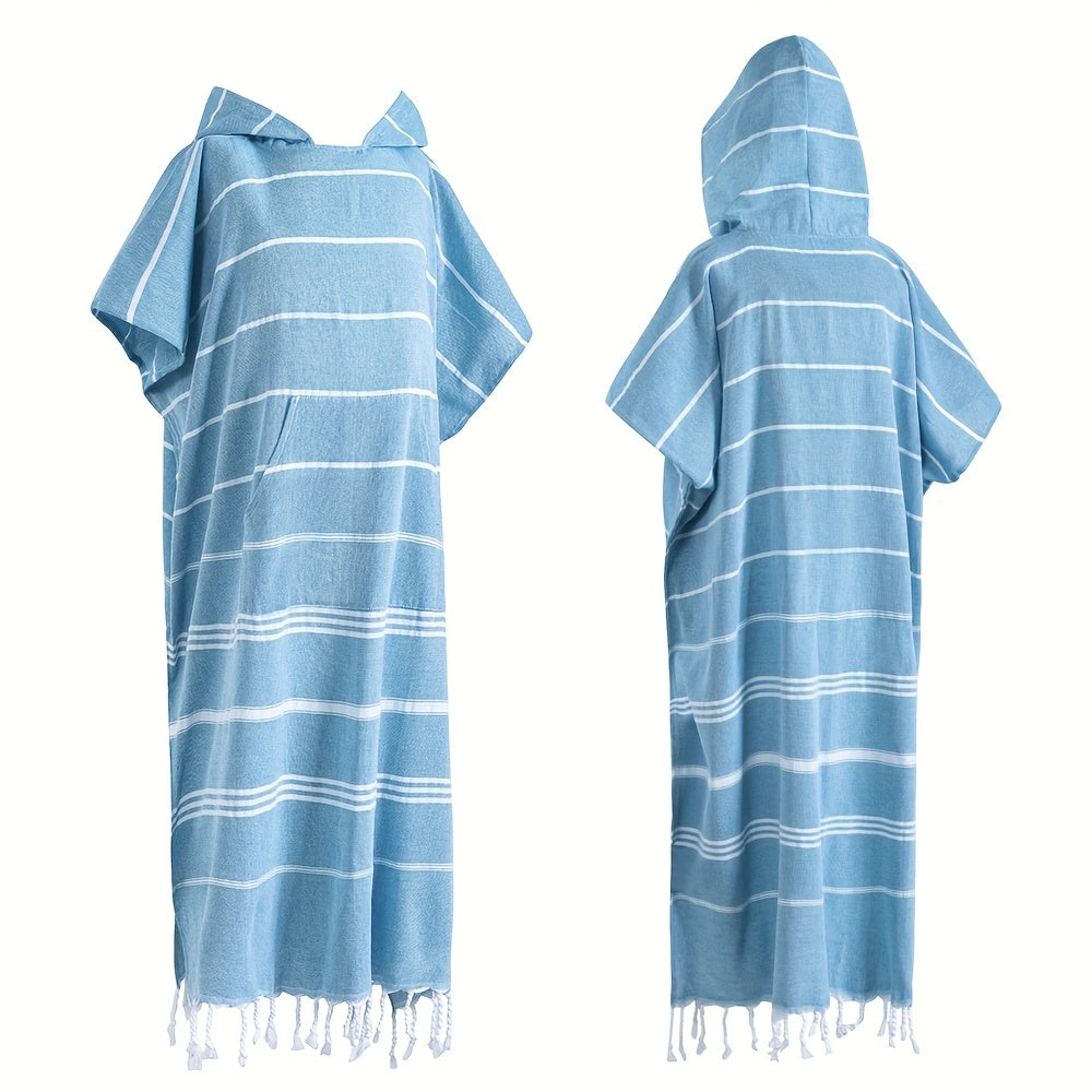 Turkish Wearable Beach Towel Sandproof Cotton Large Surf Poncho Hooded Wetsuit Changing Towel Quick Drying Sandproof, Thin Hooded Bathrobe, Lightweight, Suitable for Swimming, Bathing, Diving, Beach Surfing, Bathroom Accessory, Beach Essentials