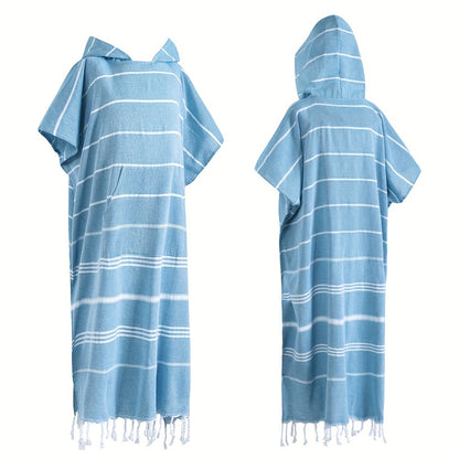 Turkish Wearable Beach Towel Sandproof Cotton Large Surf Poncho Hooded Wetsuit Changing Towel Quick Drying Sandproof, Thin Hooded Bathrobe, Lightweight, Suitable for Swimming, Bathing, Diving, Beach Surfing, Bathroom Accessory, Beach Essentials