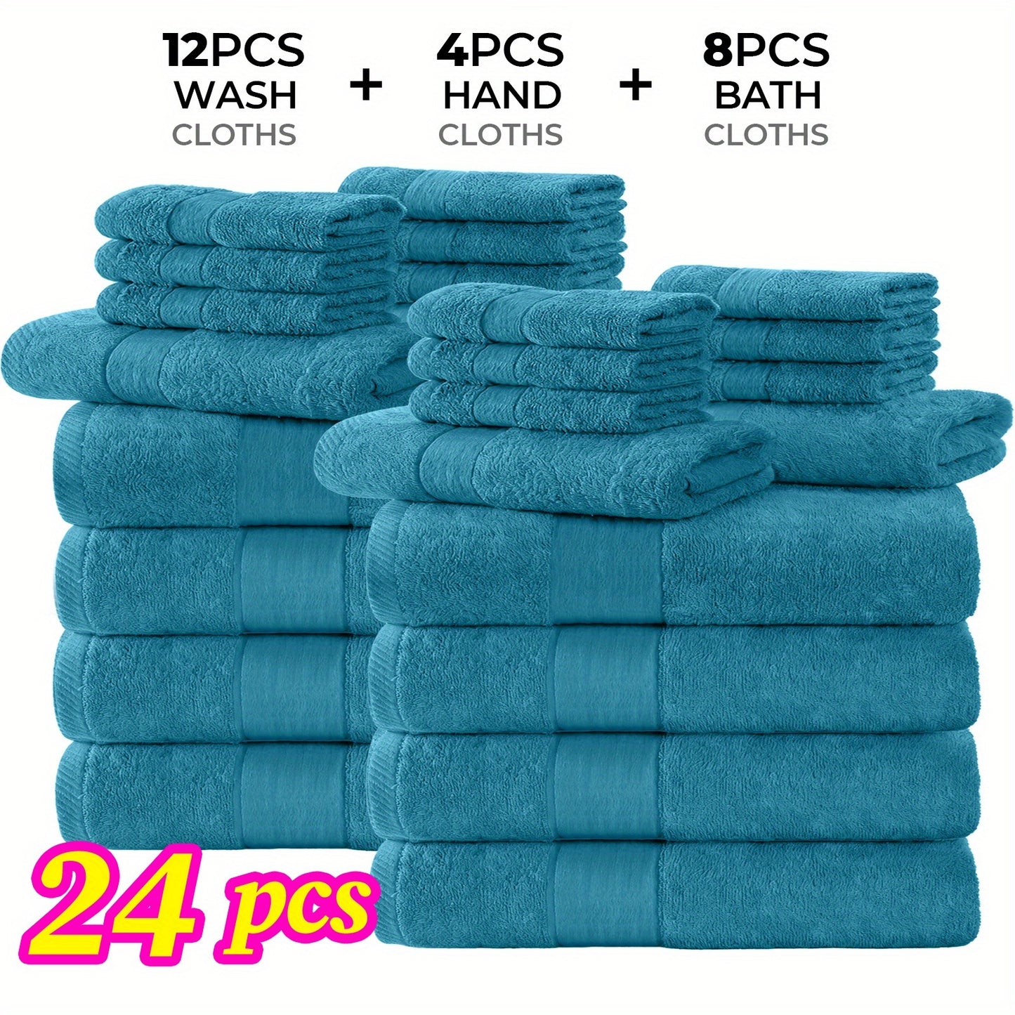 Luxury 12/24pcs Bath Cloths Set, Hotel Quality Thick Bath Cloths | Highly Absorbent & Quick-Dry | 4 Bath Cloths & 6 Hand & 2 Washcloths, Cotton For Hotel Spa Gym & Home Bathroom Essentials, Wash Cloths