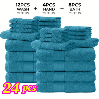 Luxury 12/24pcs Bath Cloths Set, Hotel Quality Thick Bath Cloths | Highly Absorbent & Quick-Dry | 4 Bath Cloths & 6 Hand & 2 Washcloths, Cotton For Hotel Spa Gym & Home Bathroom Essentials, Wash Cloths