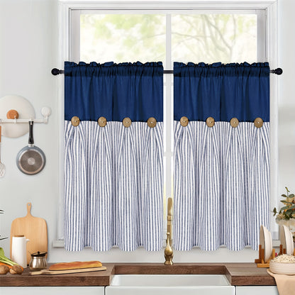 Semi Sheer Curtains Bohemian Linen Cotton Patchwork Grommet Top Window Drapes for Bedroom Living Room Kitchen Bathroom Cafe - Boho Country Cottage Style 4 Seasons 1 or 2 Panels