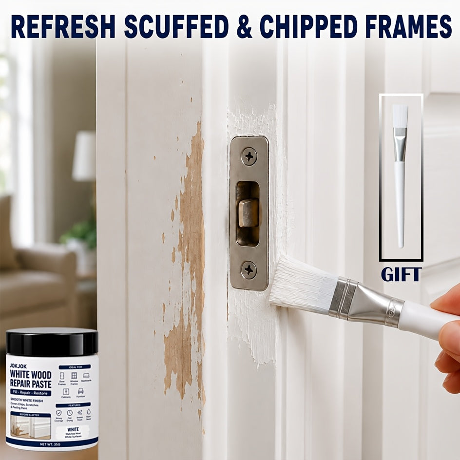 WHITE TRIM REPAIR PASTE - White Wood Repair Filler for Door Frames, Window Frames, Baseboards And Cabinets - Covers Scratches, Chips And Peeling Paint with Smooth White End - Fast Drying Water-Based Formula for Furniture Touch-Up