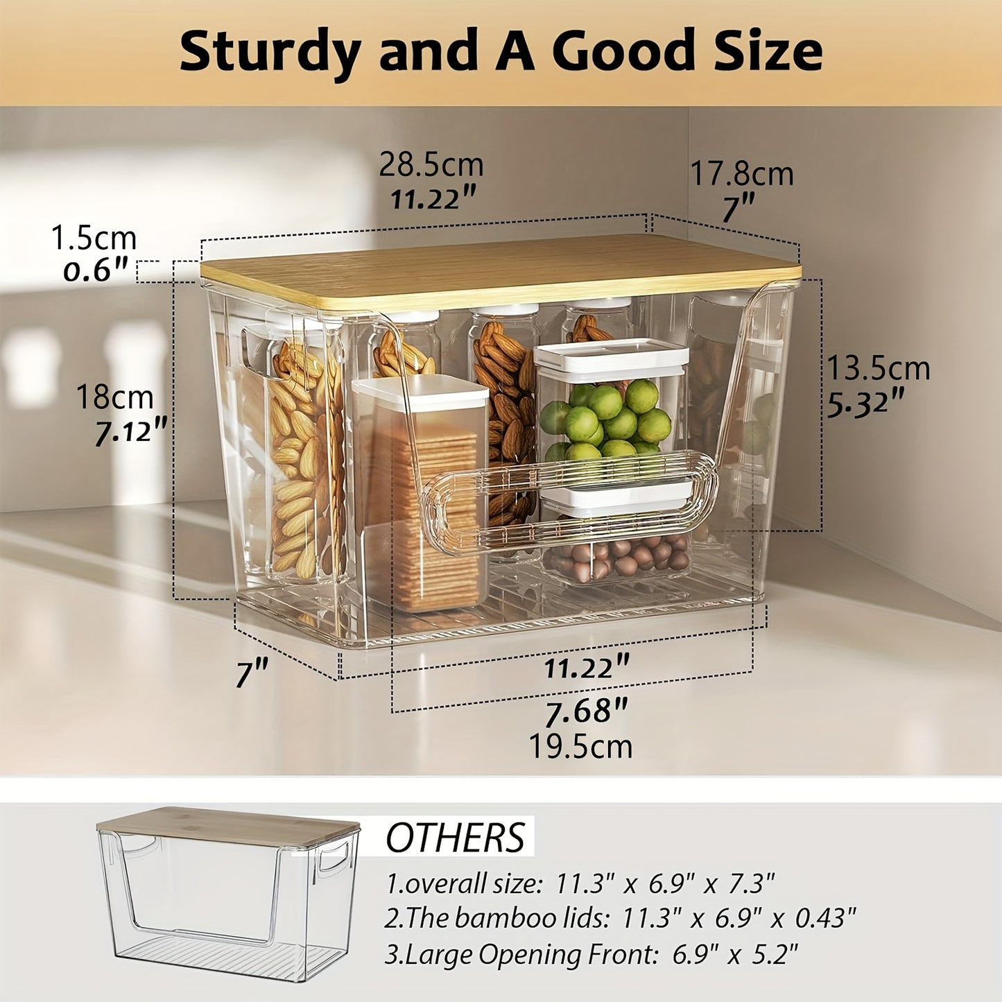 2-Pack Clear Stackable Kitchen Pantry Organizers with Bamboo Top - Durable PET Storage Bins for Onions, Potatoes, Fruits, Vegetables | Space-Saving Design, Ventilation & Easy Access, Pantry Organizers And Storage, Produce Organizer, Transparent Organizer,