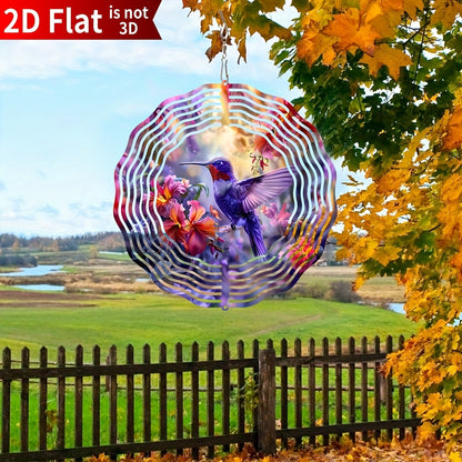 Hummingbird Wind Spinner for Garden – 10" Kinetic Metal Sculpture with Color-Changing Feathers, Wind-Powered 2D Flat Iron Art for Outdoor Yard Decor, Patio Stake Ornament, Bird Lover Gift