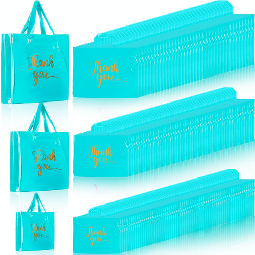 Gift For Her/Him 200pcs Thanks Bags with Handle Bulk Thank You Merchandise Bags 3 Size Thank You Plastic Bags Retail Shopping Bags Boutique Bags 9 X 12'' 12 X 15'' 15 X 18'' (Sky Blue)