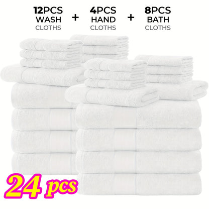 Luxury 12/24pcs Bath Cloths Set, Hotel Quality Thick Bath Cloths | Highly Absorbent & Quick-Dry | 4 Bath Cloths & 6 Hand & 2 Washcloths, Cotton For Hotel Spa Gym & Home Bathroom Essentials, Wash Cloths