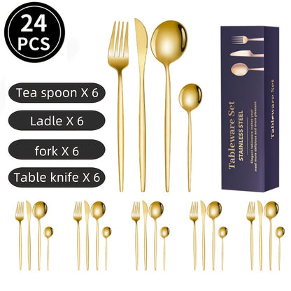 24/60pcs Gold Silverware Set 24/60pcs Service for 6/20, Titanium Gold Plated Stainless Steel Flatware Set, Knives Forks Spoons Cutlery Set for Wedding, Parties, Birthday, Restauroom, Dishwasher Safe, The Best Gifts for Thanksgiving And Christmas