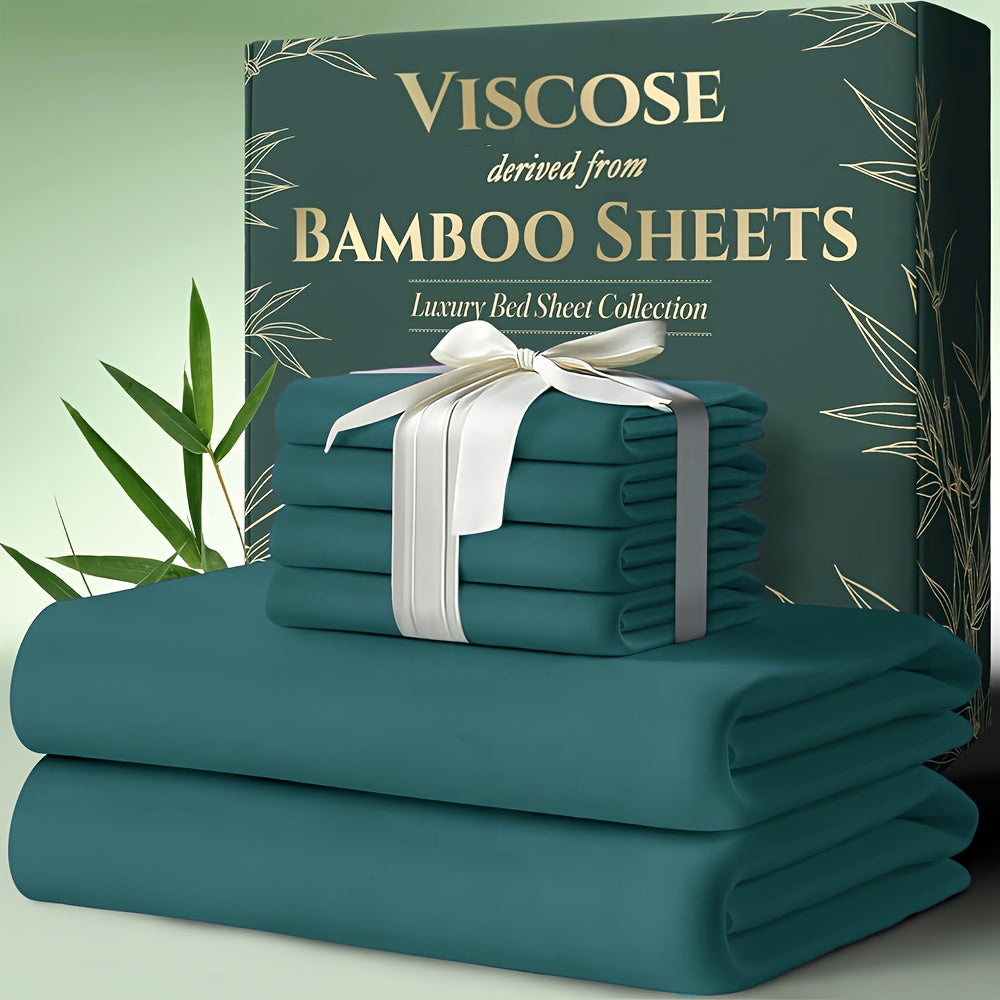 6pcs Cooling Bamboo Bed Sheets Sets - Ultra Soft & Luxuriously Keep Cool In Summer, 17" Deep Pocket, Double Stitching - Cooling Fiber Bed Sheets