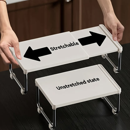 Expandable Multi-Tier Desktop Organizer - Durable PP & Stainless Steel Storage Box with Transparent Lid for Kitchen, Bathroom, Cosmetics - Space-Saving Countertop Organizer, Kitchen Storage Cabinet, Sleek Design, Easygrip Handles
