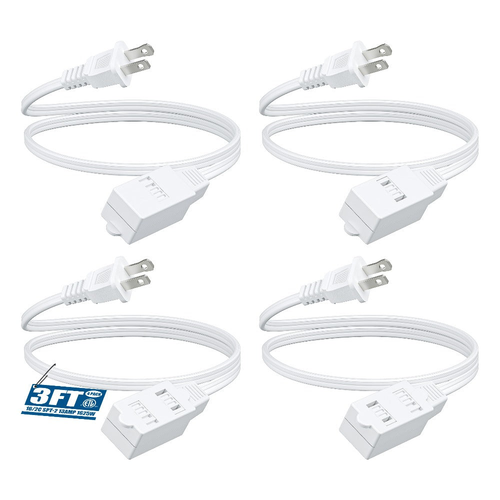 [Extension Cord Plugs] 4Pack 3FT Extension Cord, 2 Prong Outlets Plugs, 16AWG SPT-2 Cable, Safety Cover for Home Office Indoor Use