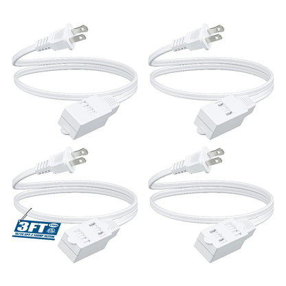 [Extension Cord Plugs] 4Pack 3FT Extension Cord, 2 Prong Outlets Plugs, 16AWG SPT-2 Cable, Safety Cover for Home Office Indoor Use
