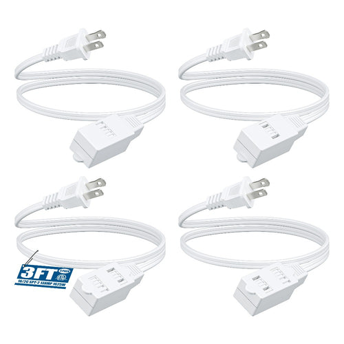 [Extension Cord Plugs] 4Pack 3FT Extension Cord, 2 Prong Outlets Plugs, 16AWG SPT-2 Cable, Safety Cover for Home Office Indoor Use