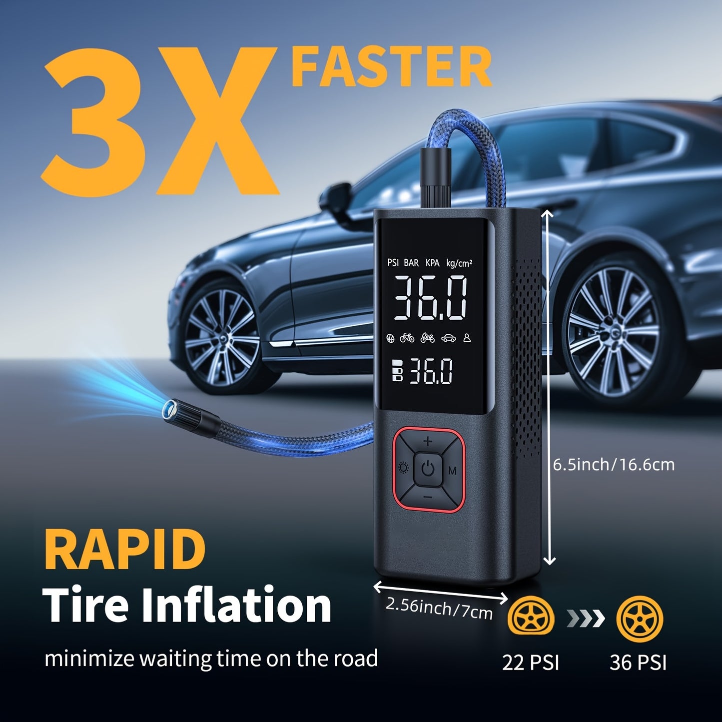 Tire Inflator Portable Air Compressor 20000mAh & 4X Faster Cordless Tire Pump for Car, Bicycle, Motorcycle, Ball
