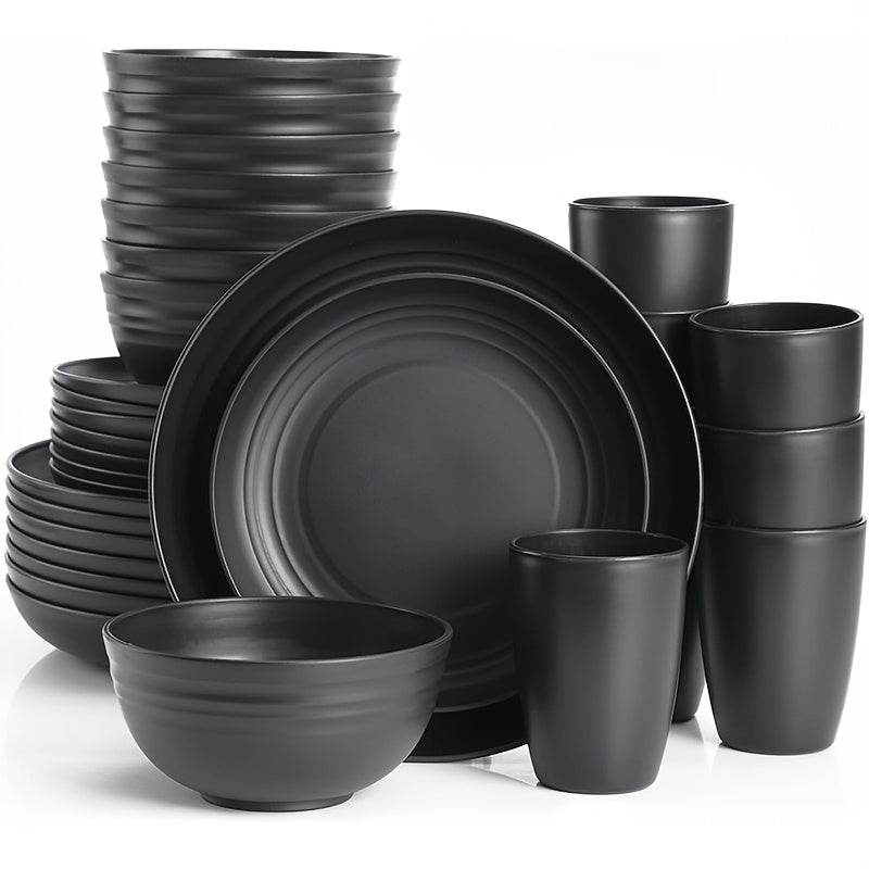 32/16pcs Dinnerware Sets Made from Wheat Straw, Including Plates And Bowls for 8 People, Featuring Black Plastic Dinnerware That Is Safe for Microwave And Dishwasher Use. This Dish Set Is Perfect for Valentine'S Day And Serves As a Durable Party Tab